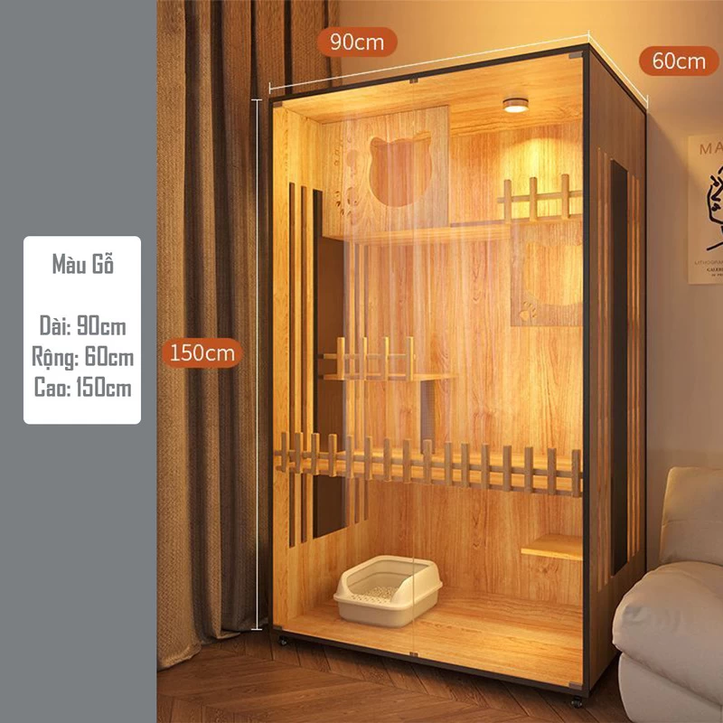 Nhà/ Villa Cho Thú Cưng Bằng Gỗ Có Đèn Led 90X60X150Cm | Nội Thất Kaga Thương Hiệu Nội Thất Hiện Đại
