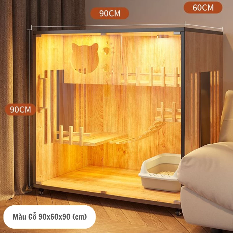 Nhà/ Villa Cho Thú Cưng Bằng Gỗ Có Đèn Led 90X60X90Cm | Nội Thất Kaga Thương Hiệu Nội Thất Hiện Đại