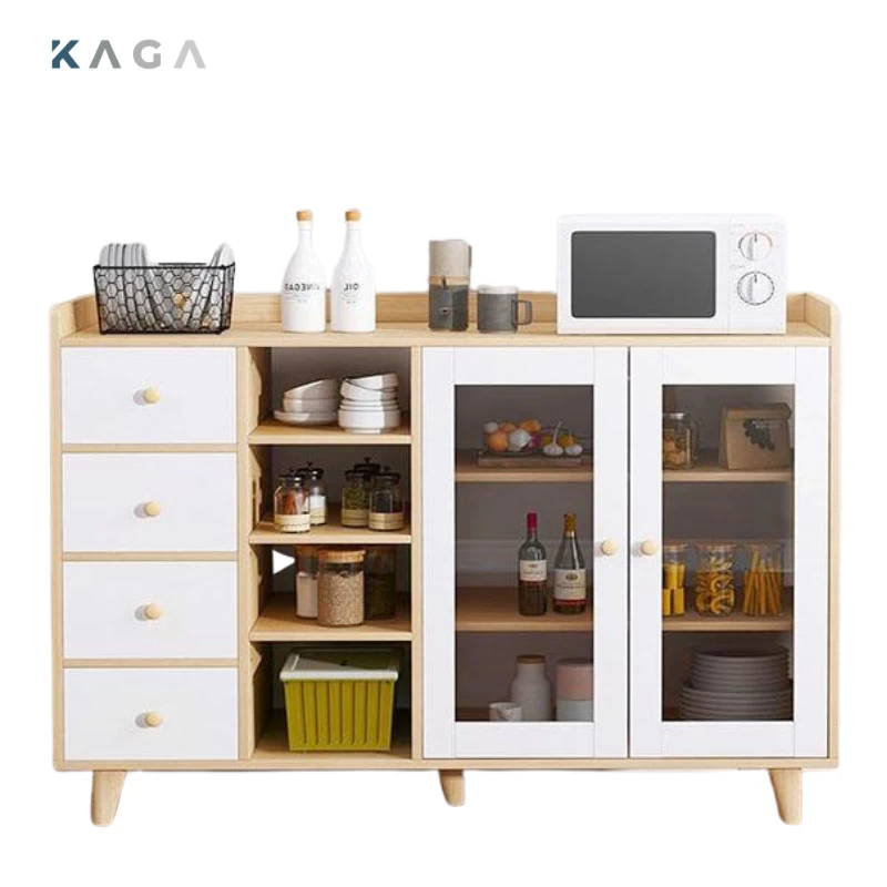 Tủ Bếp Gia Dụng Có Cửa Kính Và Module 4 Ngăn Màu Trắng Phối Gỗ | Nội Thất Kaga Thương Hiệu Nội Thất Hiện Đại