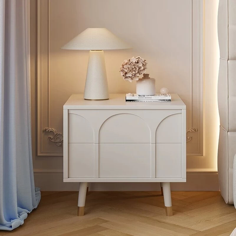 Tủ Đầu Giường 2 Ngăn Kéo Với Họa Tiết Ô Cửa Sổ Màu Kem | Nội Thất Kaga Thương Hiệu Nội Thất Hiện Đại