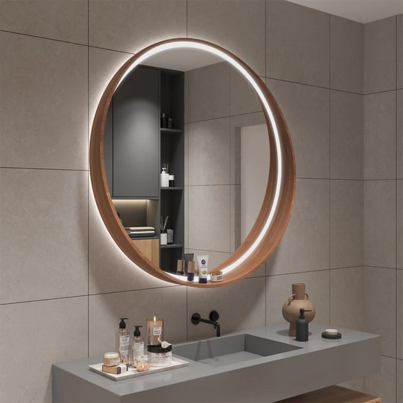 Tủ Gương Phòng Tắm Treo Tường Có Đèn Led Hình Tròn Màu Nâu Đậm | Nội Thất Kaga Thương Hiệu Nội Thất Hiện Đại