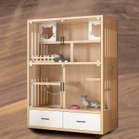 Nhà/ Villa Cho Thú Cưng Bằng Gỗ Có Ngăn Tủ Lưu Trữ Màu Gỗ Phối Trắng