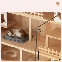 Nhà/ Villa Cho Thú Cưng Bằng Gỗ Có Ngăn Tủ Lưu Trữ Màu Gỗ Phối Trắng