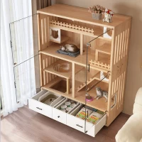 Nhà/ Villa Cho Thú Cưng Bằng Gỗ Có Ngăn Tủ Lưu Trữ Màu Gỗ Phối Trắng