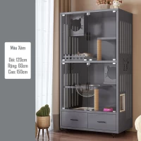 Nhà/ Villa Cho Thú Cưng Bằng Gỗ Có Ngăn Tủ Lưu Trữ Màu Xám