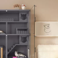Nhà/ Villa Cho Thú Cưng Bằng Gỗ Có Ngăn Tủ Lưu Trữ Màu Xám