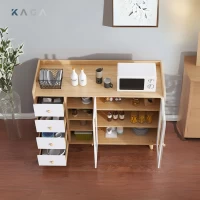Tủ Bếp Gia Dụng Có Cửa Kính Và Module 4 Ngăn Màu Trắng Phối Gỗ