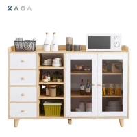 Tủ Bếp Gia Dụng Có Cửa Kính Và Module 4 Ngăn Màu Trắng Phối Gỗ