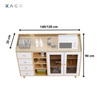 Tủ Bếp Gia Dụng Có Cửa Kính Và Module 4 Ngăn Màu Trắng Phối Gỗ