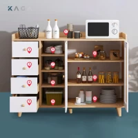 Tủ Bếp Gia Dụng Có Cửa Kính Và Module 4 Ngăn Màu Trắng Phối Gỗ