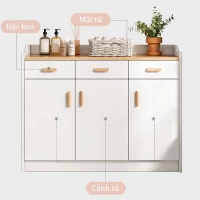 Tủ Bếp Tối Giản 4 Cánh Mở Và 3 Hộc Tủ Màu Gỗ