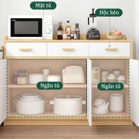 Tủ Bếp Tối Giản 4 Cánh Mở Và 3 Hộc Tủ Màu Gỗ