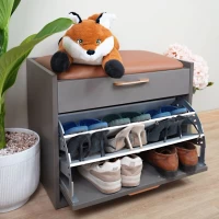 Tủ Giày Mini Cánh Lật 3 Ngăn Màu Xám