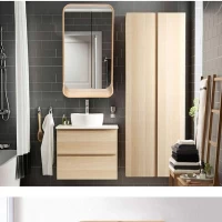 Tủ Gương Phòng Tắm Hình Chữ Nhật Treo Tường Màu Gỗ