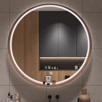 Tủ Gương Phòng Tắm Treo Tường Có Đèn Led Hình Tròn Màu Nâu Đậm