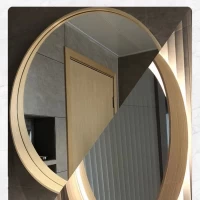 Tủ Gương Phòng Tắm Treo Tường Có Đèn Led Hình Tròn Màu Nâu Nhạt