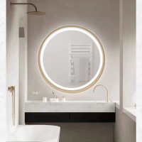Tủ Gương Phòng Tắm Treo Tường Có Đèn Led Hình Tròn Màu Nâu Nhạt