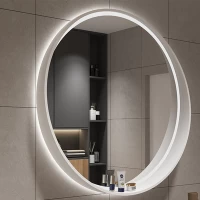 Tủ Gương Phòng Tắm Treo Tường Có Đèn Led Hình Tròn Màu Trắng