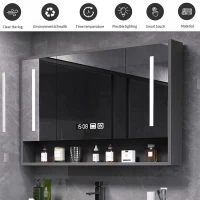 Tủ Gương Phòng Tắm Treo Tường Có Đèn Led Màu Xám